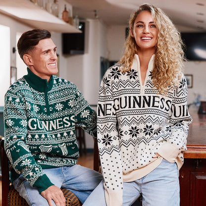 Guinness 1/4 Zip Festive Cream Christmas Sweater
