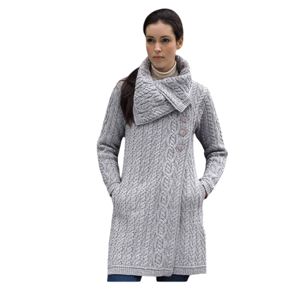 Ladies Chunky Collar Aran Light Grey Coat