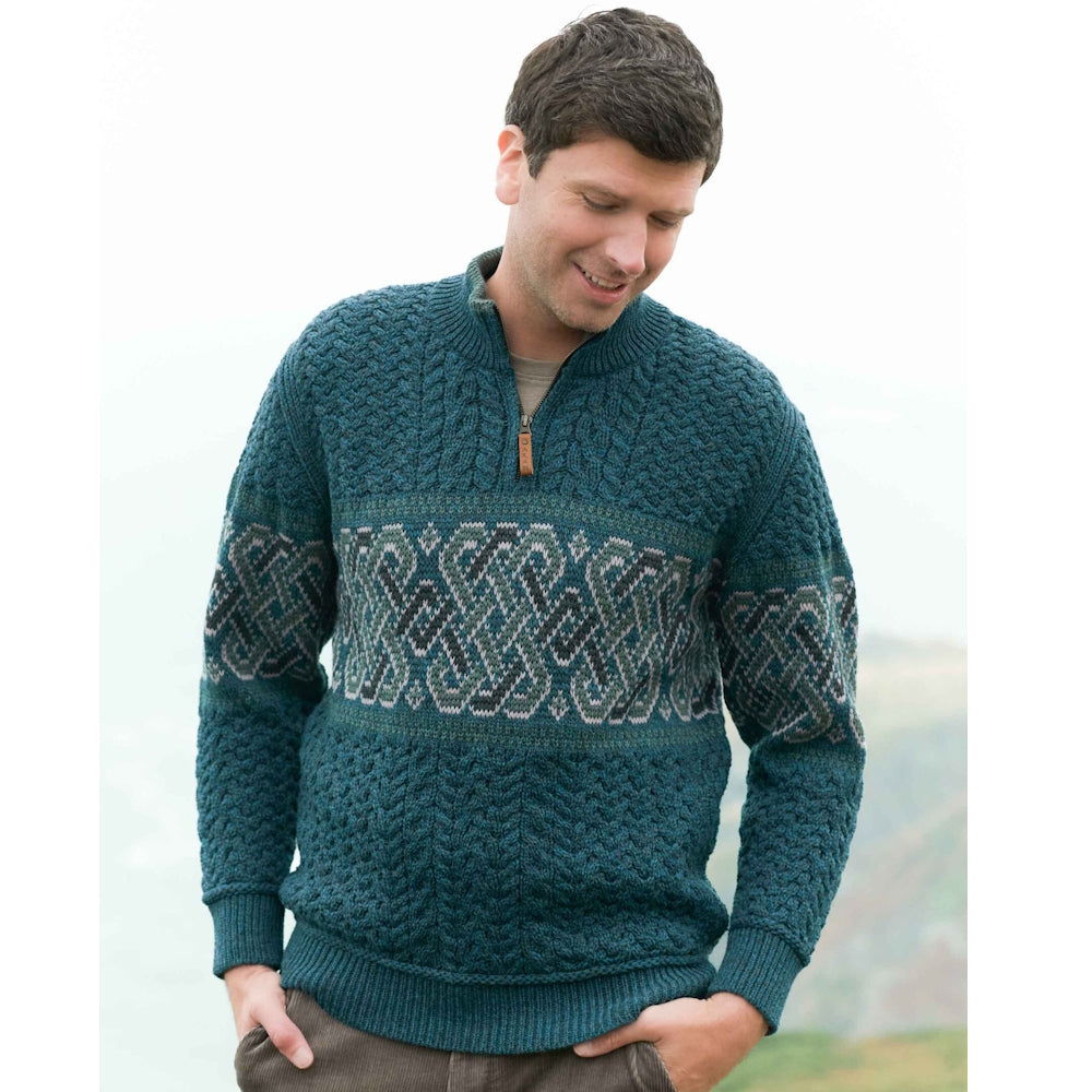 Men's Newgrange Half Zip Jacquard Design Aran Sweater – Carrolls