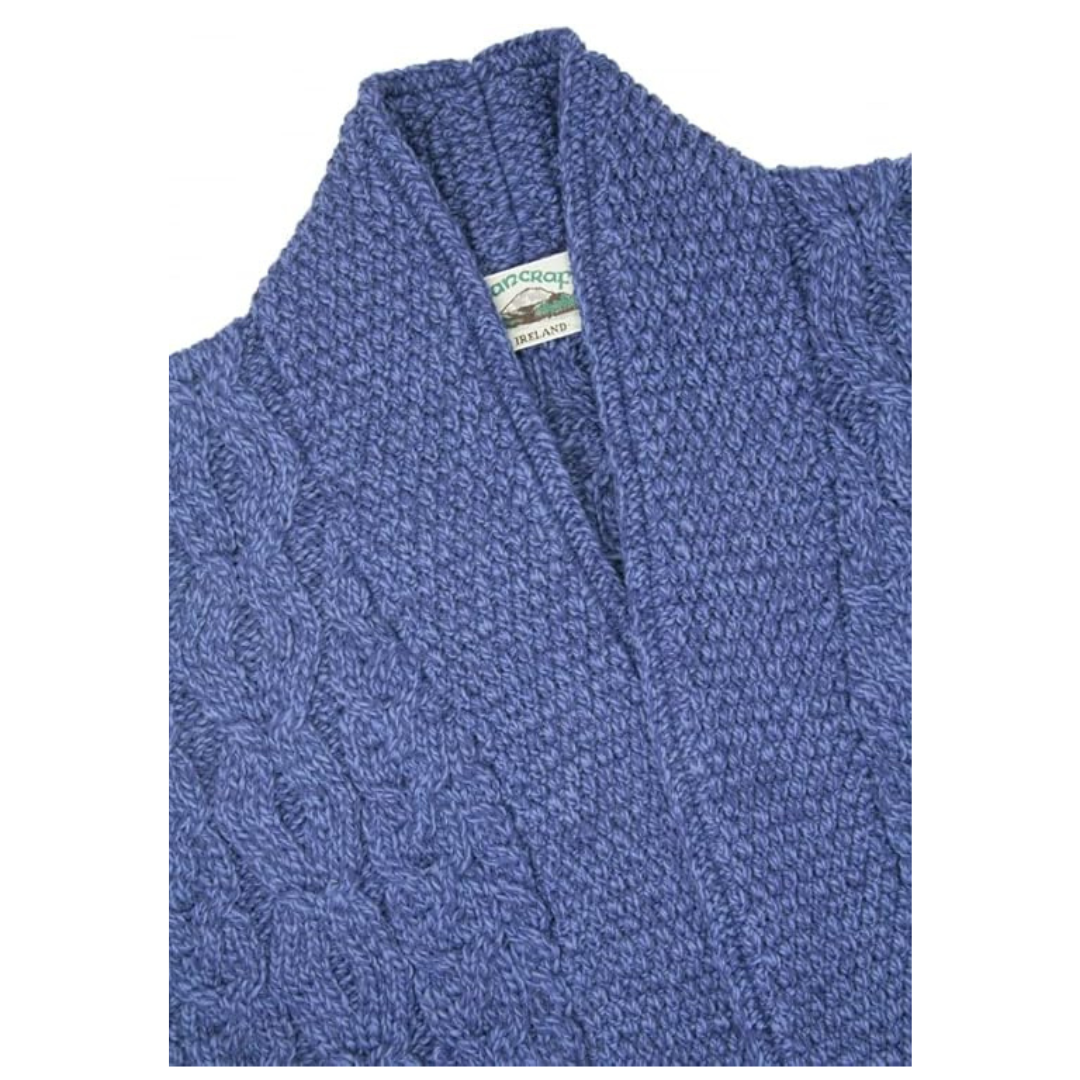 Ladies Aran Short Edge To Edge Blue Cardigan