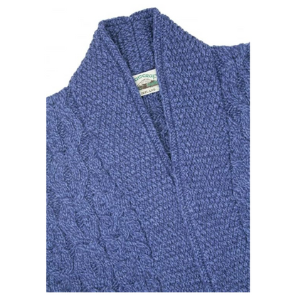 Ladies Aran Short Edge To Edge Blue Cardigan