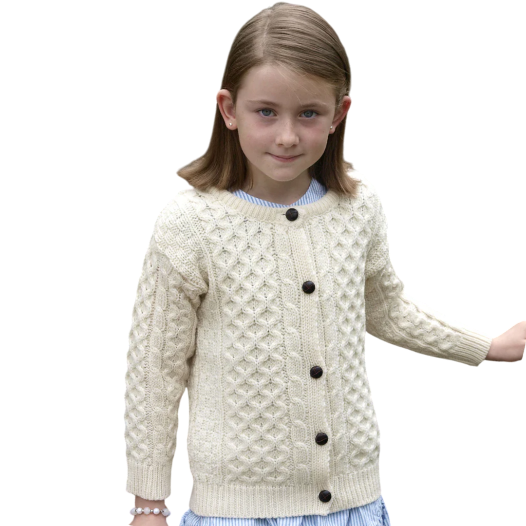Children's Aran Merino Wool Natural Cardigan