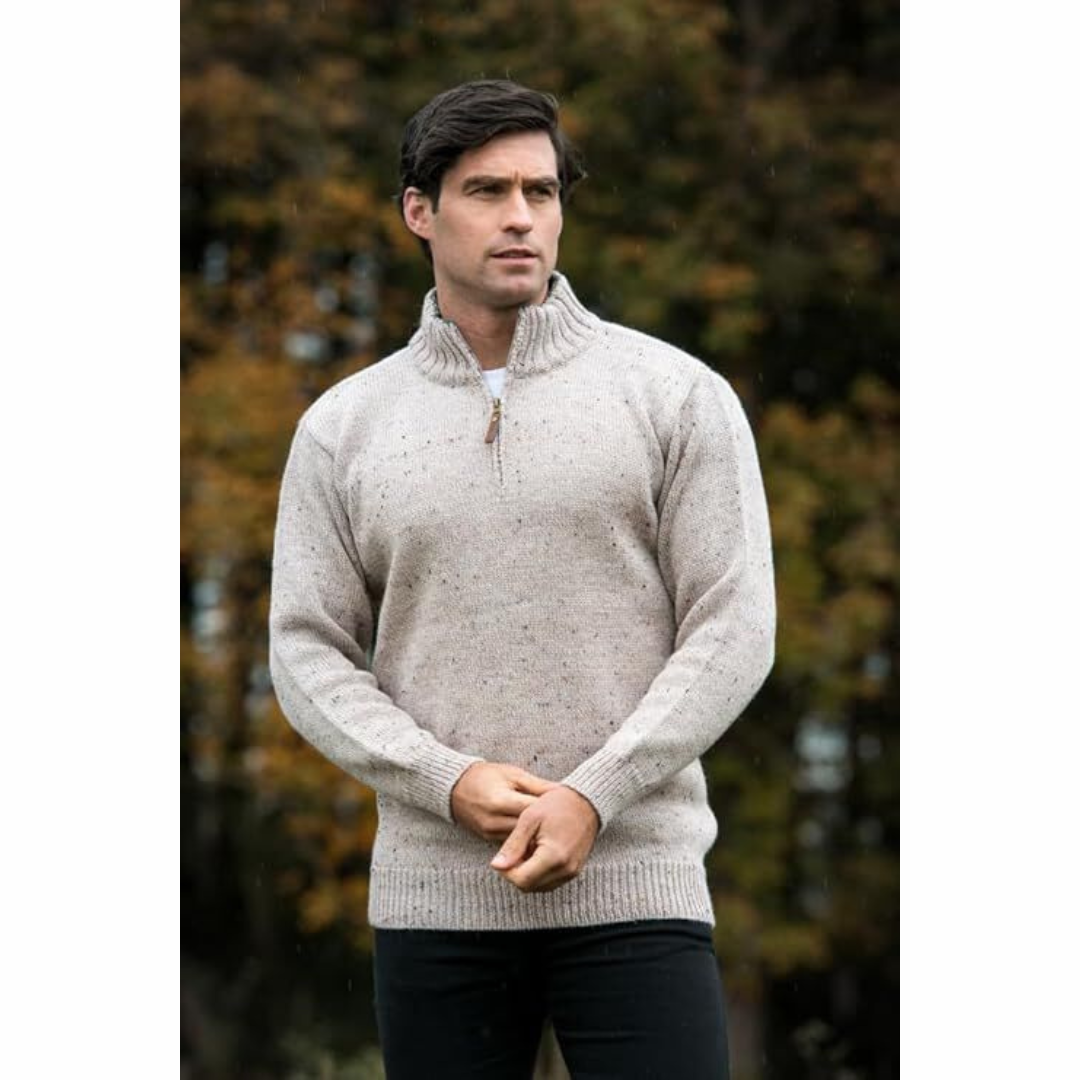 Men's Aran Quarter Zip Wool Skiddaw Jumper