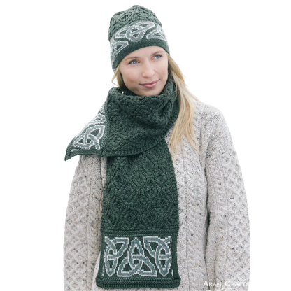 Ladies Aran Celtic Jacquard Green Scarf