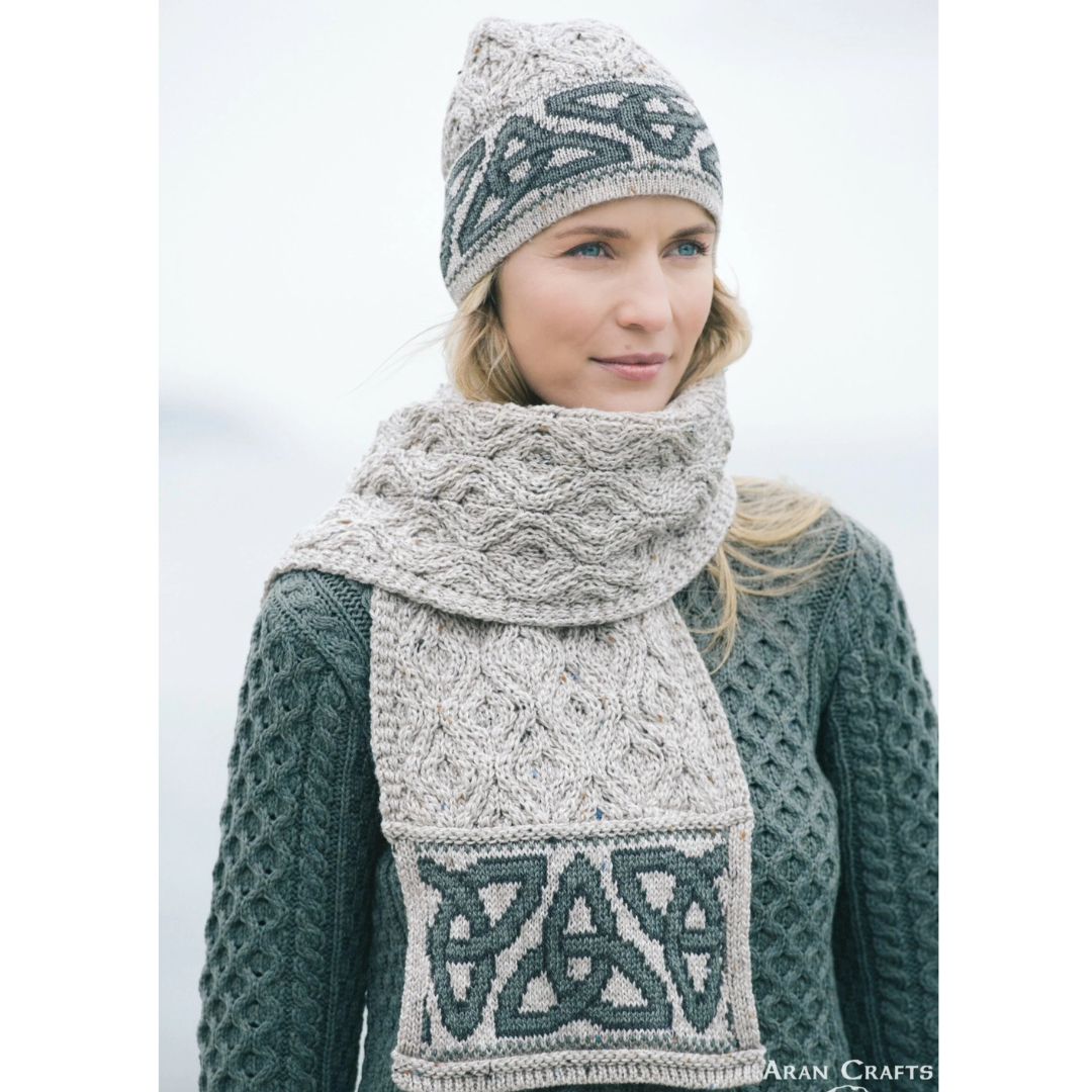 Ladies Aran Celtic Jacquard Oatmeal Scarf