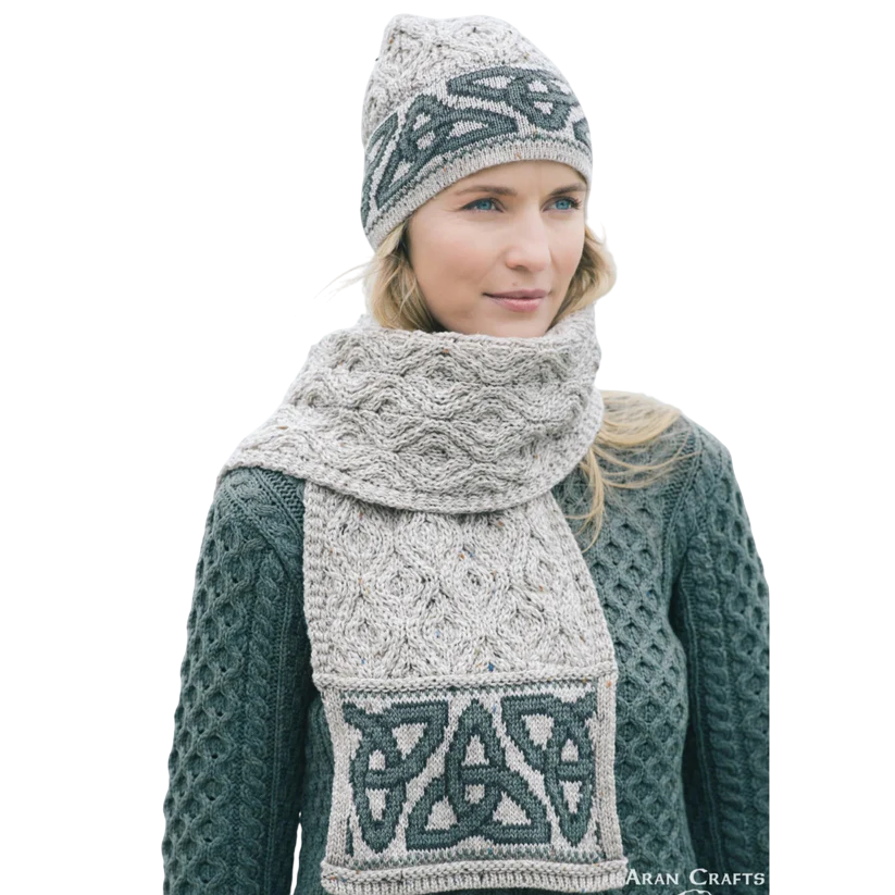 Ladies Aran Celtic Jacquard Oatmeal Scarf