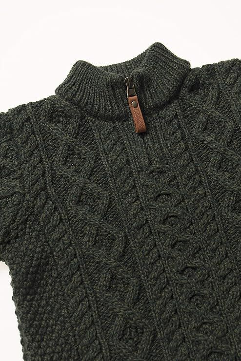 Kids Quarter Zip Merino Wool Green Jumper 