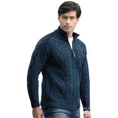 Men's Cable Knit Shoulder Patch Blackwatch Zip Cardigan