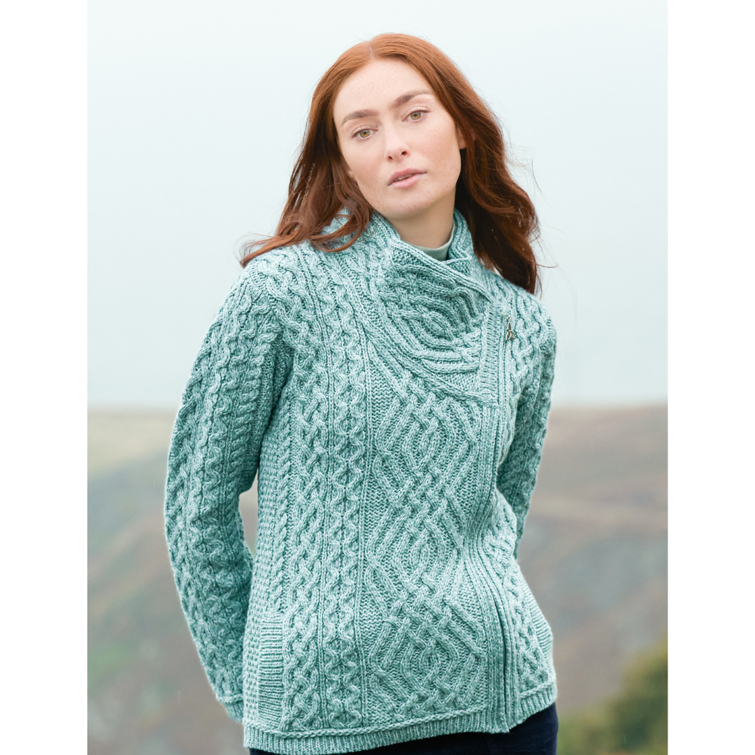 Ladies Side Zip Aran Mermaid Cardigan