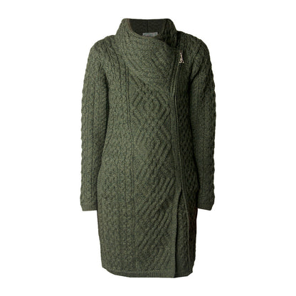 Ladies Merino Wool With Side Zip Green Knit Coat