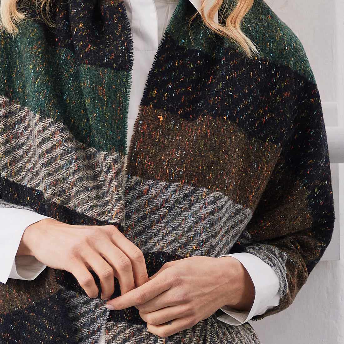 Ladies Green Black & Grey Twill Stripe Scarf