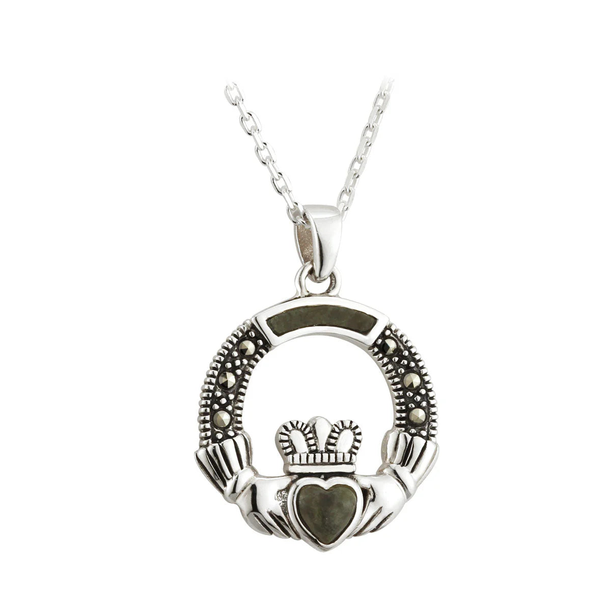 Connemara Marble & Marcasite Claddagh Pendant