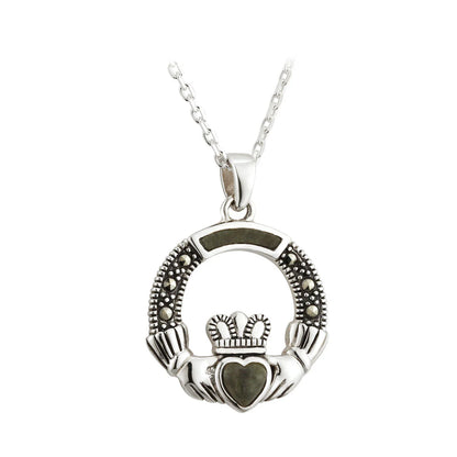 Connemara Marble & Marcasite Claddagh Pendant