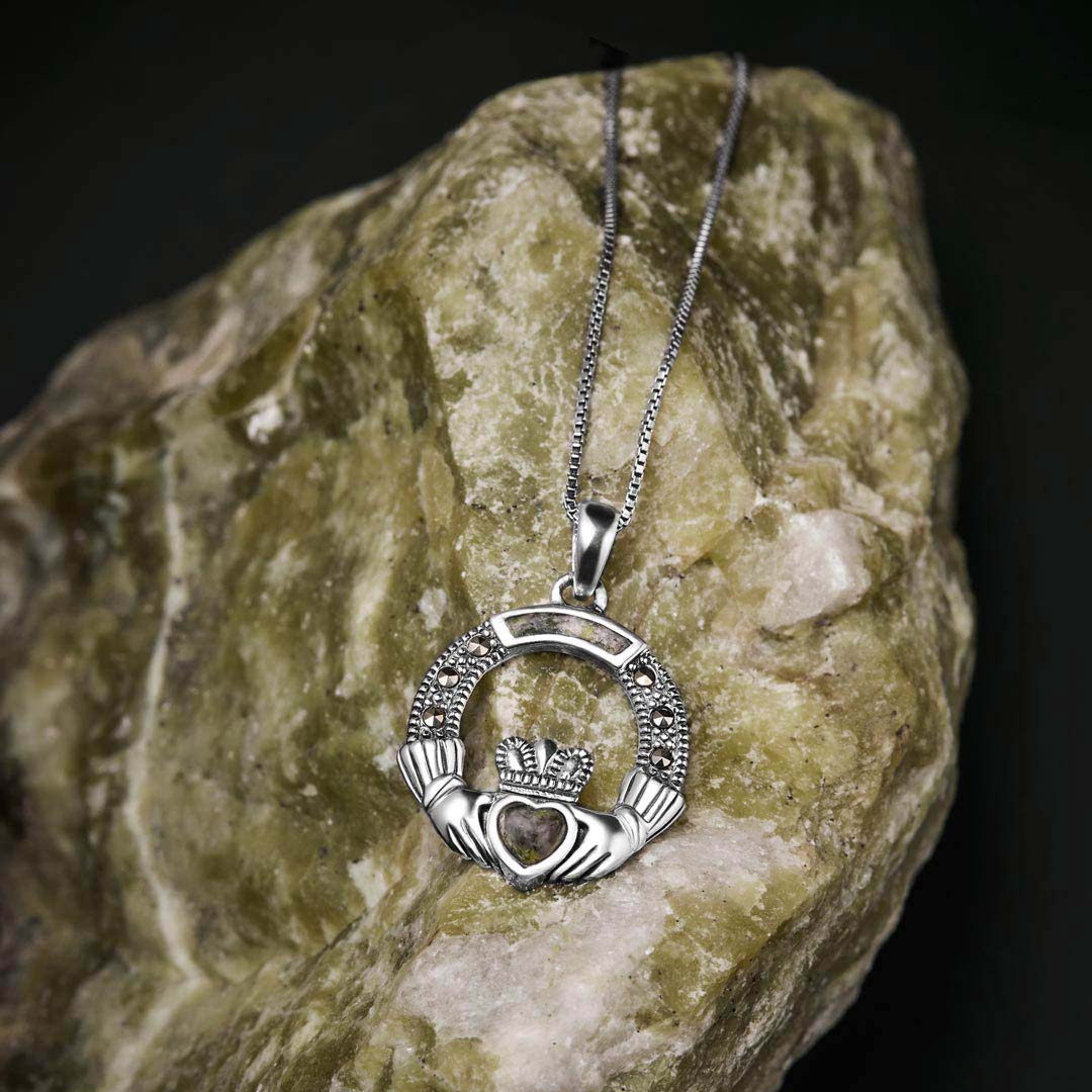 Connemara Marble & Marcasite Claddagh Pendant