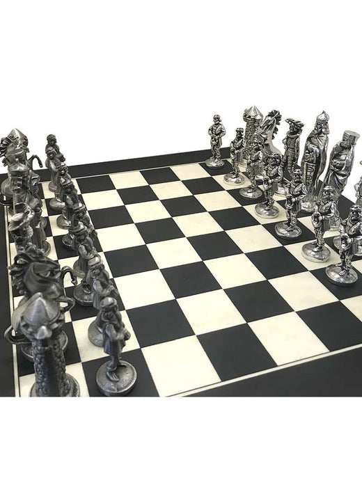 Mullingar Pewter Medieval Irish Designed Chess Set With Board
