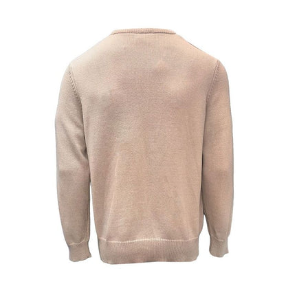Back view of a beige knitted men's Guinness Flying Toucan Crew Neck jumper