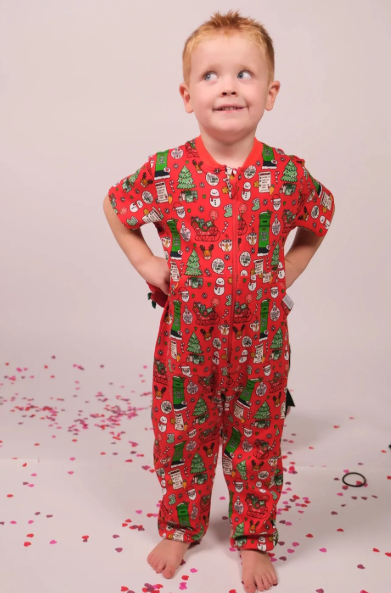 Kids Red Christmas Zip Onesie