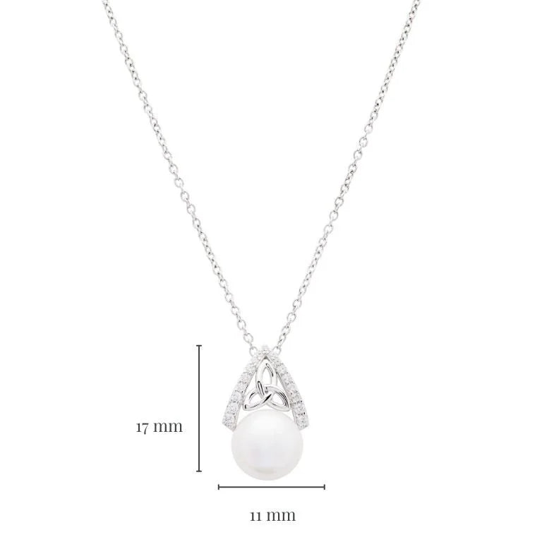 Sterling Silver Intricate Pearl Trinity Knot Pendant