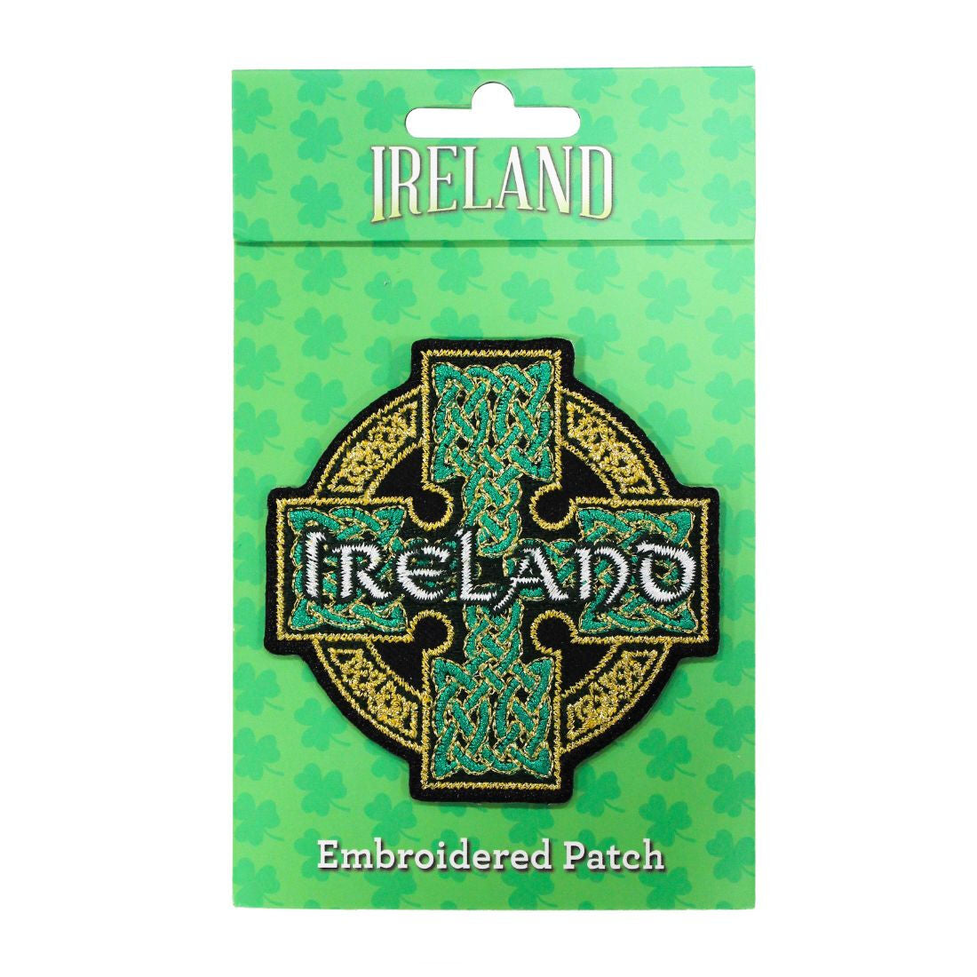 Irish Celtic Cross Patch With Ireland Text & Celtic Knot Design 