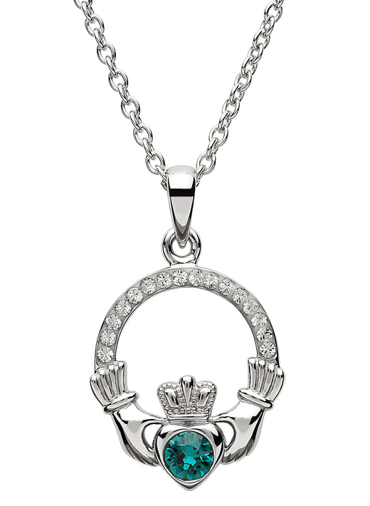 Shanore Claddagh May Green Crystal Birthstone Necklace