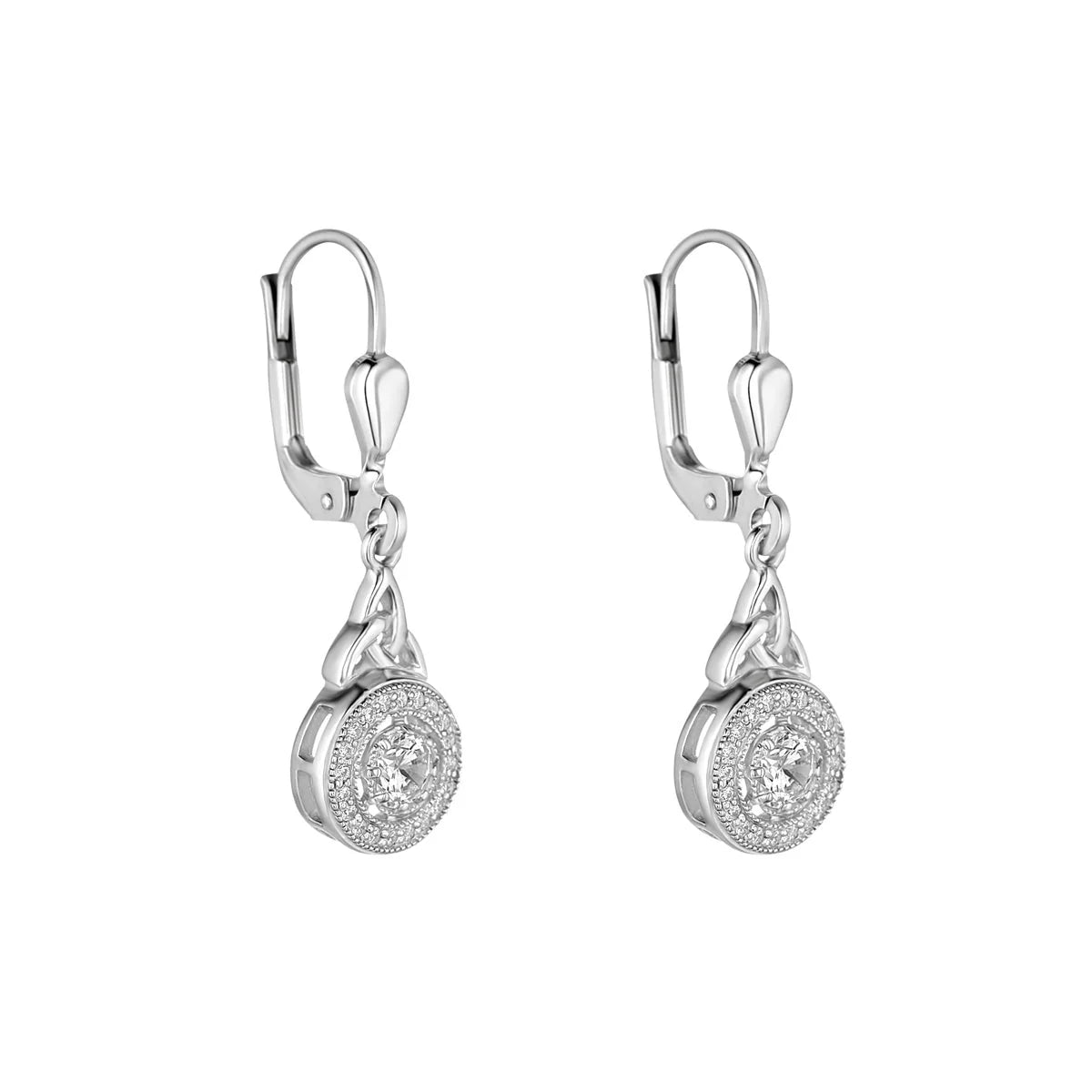 Silver CZ Cluster Trinity Knot Drop Earrings