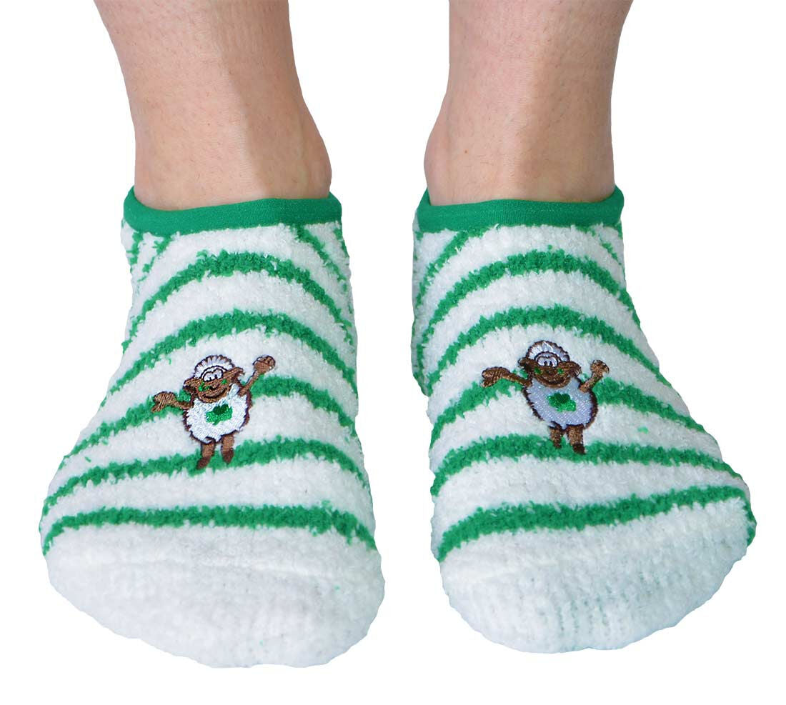 Seamus The Sheep Fleece Socks With Green Line Designs