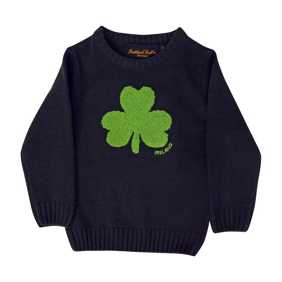 Kids Crew Neck Sweater With Fluffy Shamrock Navy