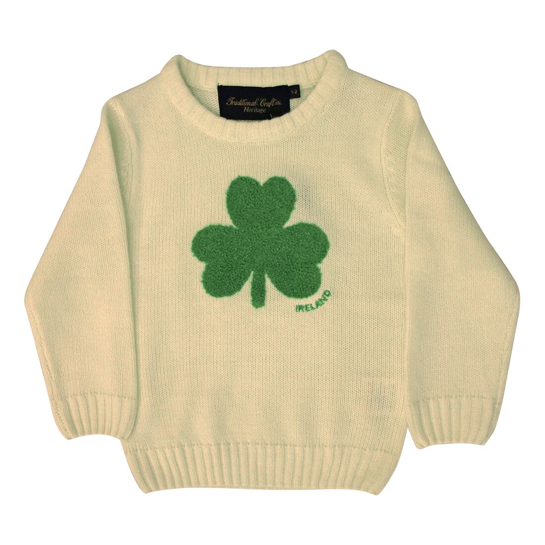 Kids Crew Neck Sweater With Fluffy Shamrock Cream