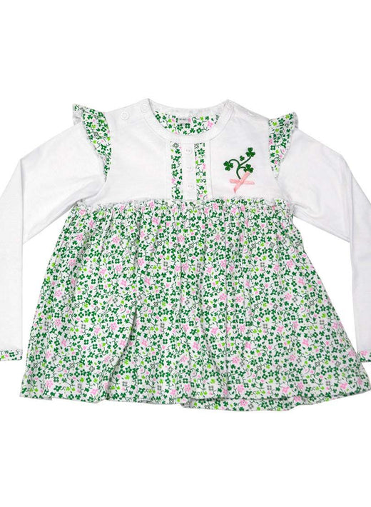 White Baby Dress With Shamrock & flowers Design