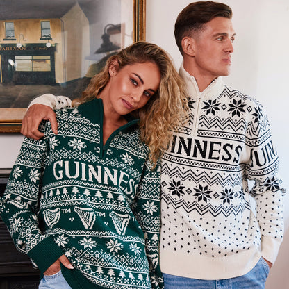 Guinness 1/4 Zip Festive Cream Christmas Sweater