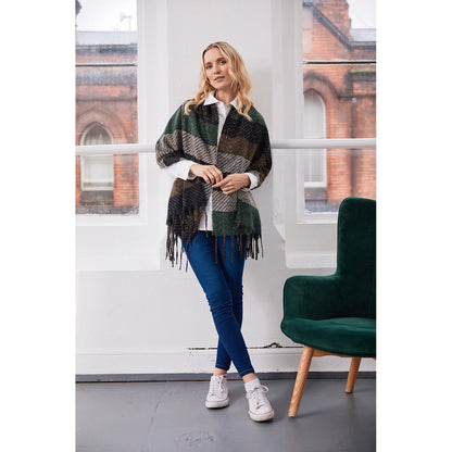 Ladies Green Black & Grey Twill Stripe Scarf