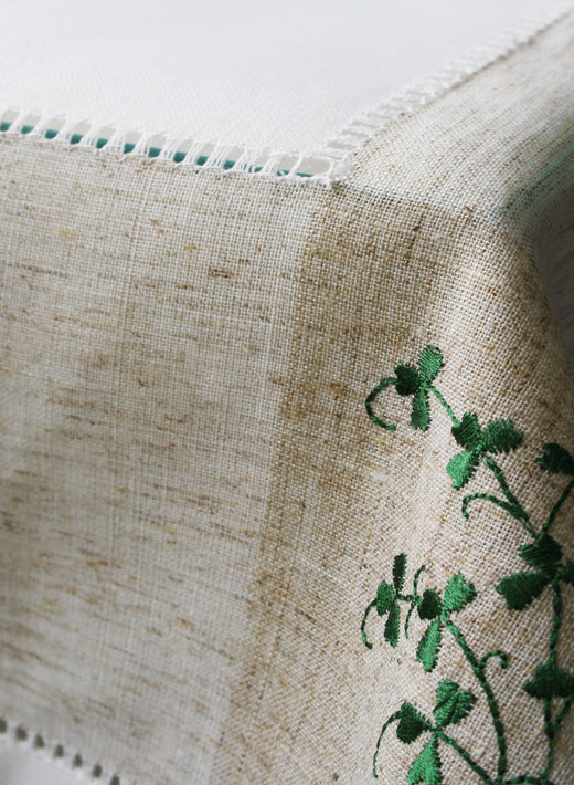 Pure Cotton Natural Tablecloth Designed With Shamrock Crochet 36” X 36”