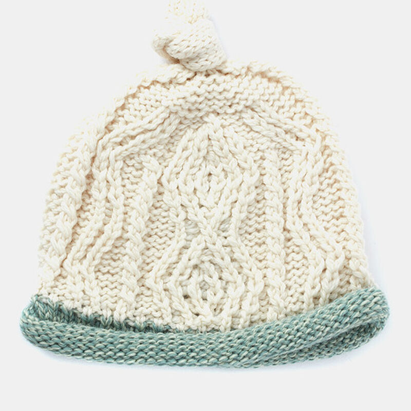 Cream And Mint Fisherman'S Cable Knitted Woollen Hat For Babies