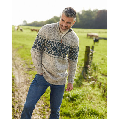 100% Natural Wool Crew Neck Traditional Aran Sweater Skiddaw Colour
