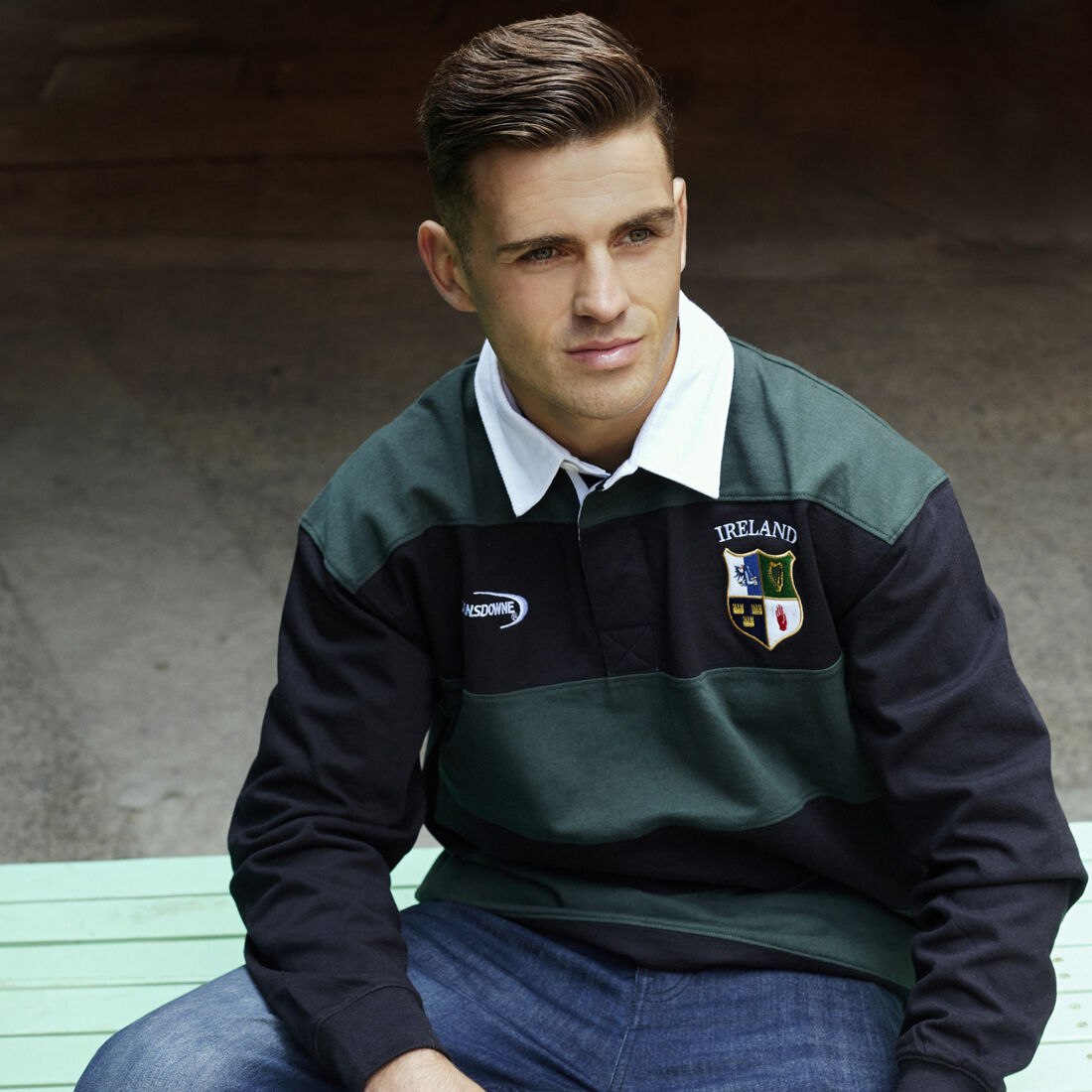 Buy Lansdowne Green and Black Striped Long Sleeve Rugby Polo Carrolls  Irish Gifts