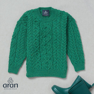 Aran Woollen Mills Red Cable-knit Crew Neck Merino Sweater