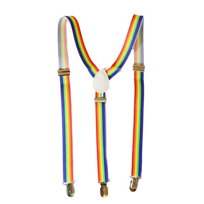 Pride Colored Elastic Suspenders With Metal Clips
