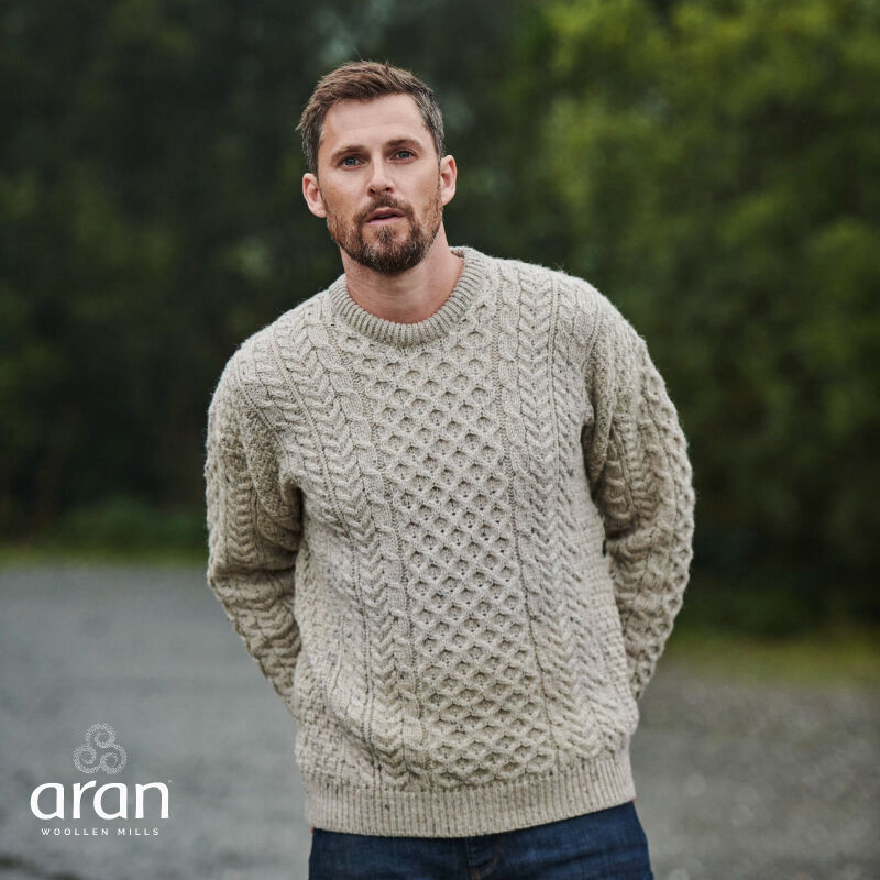 Traditional Aran Sweater - 100% pure new wool - oatmeal