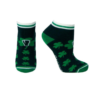 Black Guinness Ankle Style Socks With Green Shamrock Print