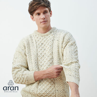 Traditional Aran Sweater - 100% pure new wool - bottle green