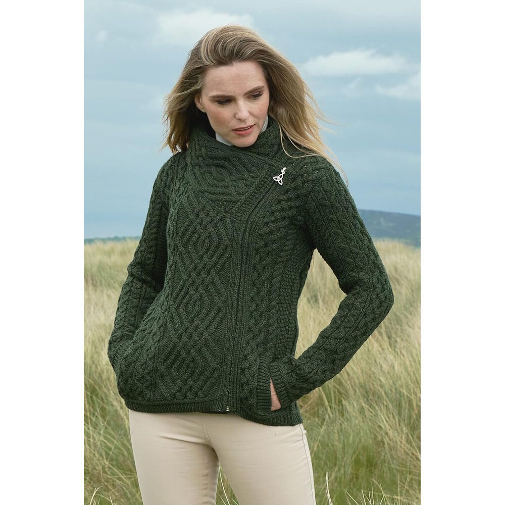 Aran Cable Knit Side Zip Long Coat Sweater