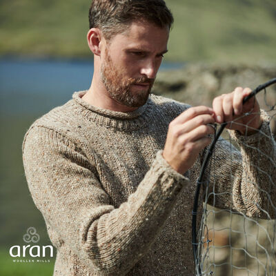 Roll Neck Fisherman's Sweater Pure Irish Wool, Oatmeal Colour