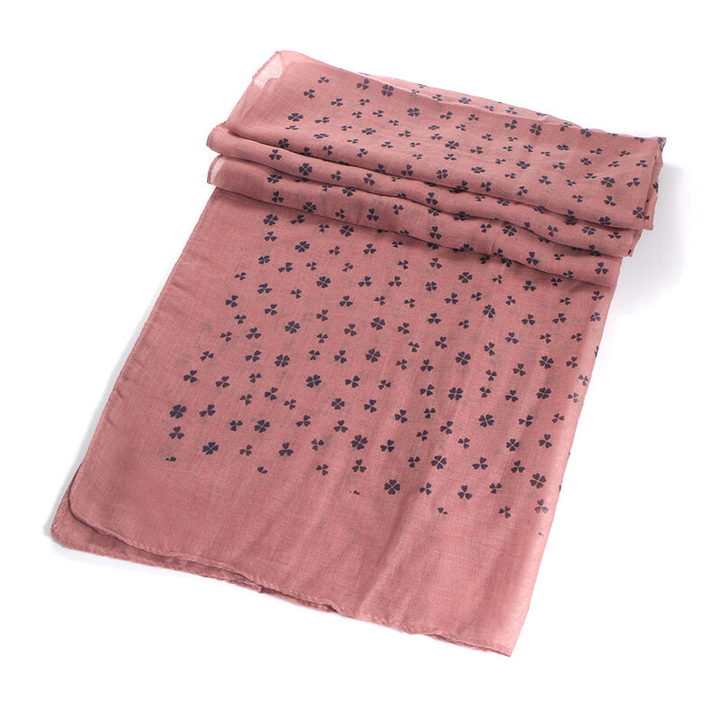 Light Scarf With Shamrock & Clover Design, Pink Colour