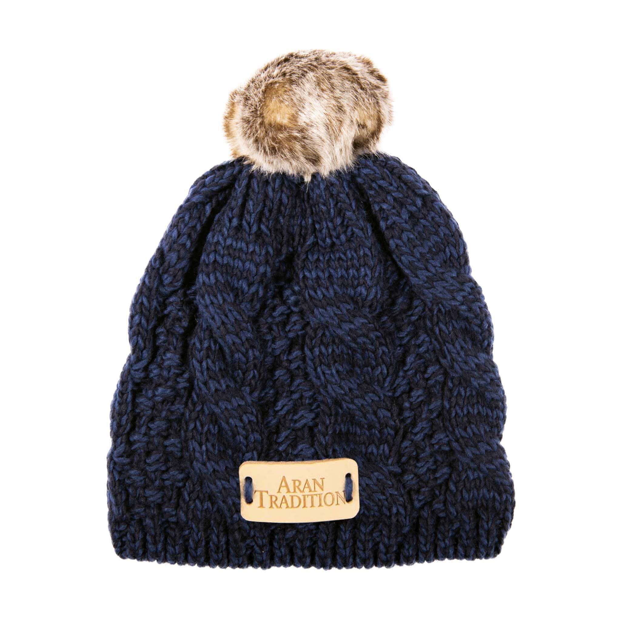 Buy Kids Knit Style Aran Traditions Cable Knit Tammy Bobble Hat, Navy ...
