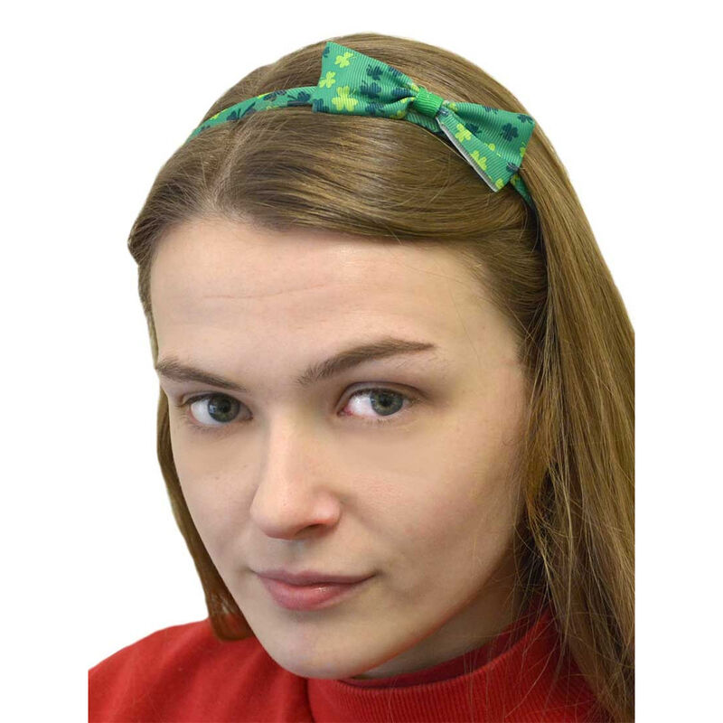 Luck Of The Irish Green Shamrock Bow Hairband With Extra Mini Shamrock's Design