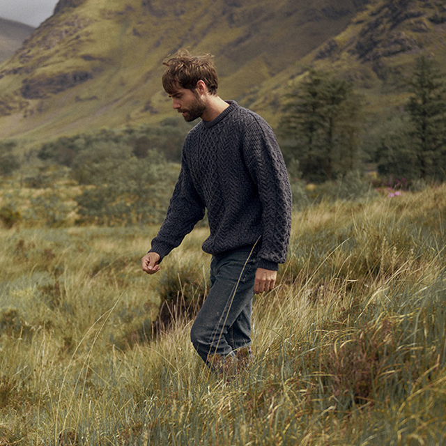 Go to the product listing page for all Mens Aran knitwear products
