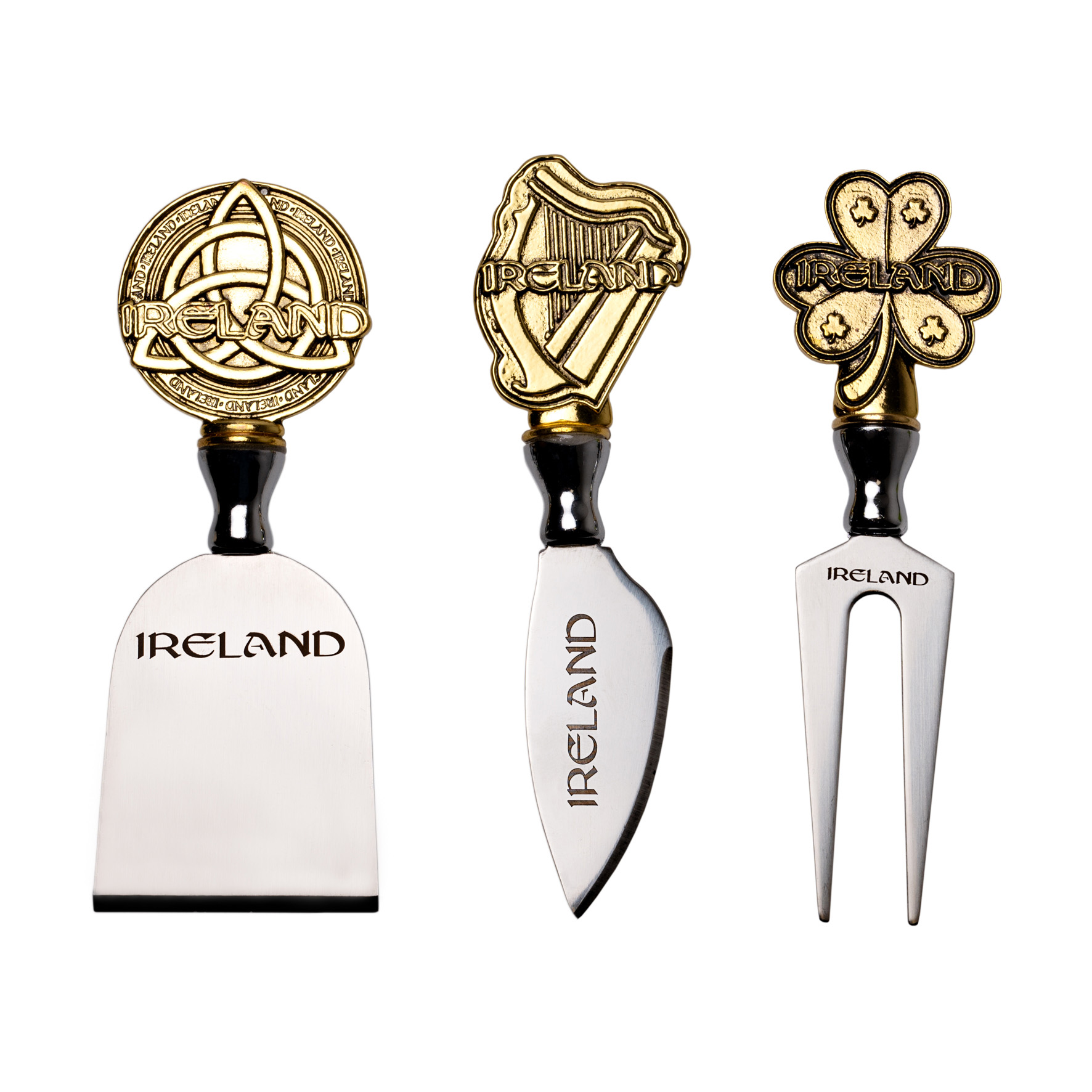 Celtic Ireland Designed 3 Pack of Cheese Knives Shamrock Harp & Trinity ...