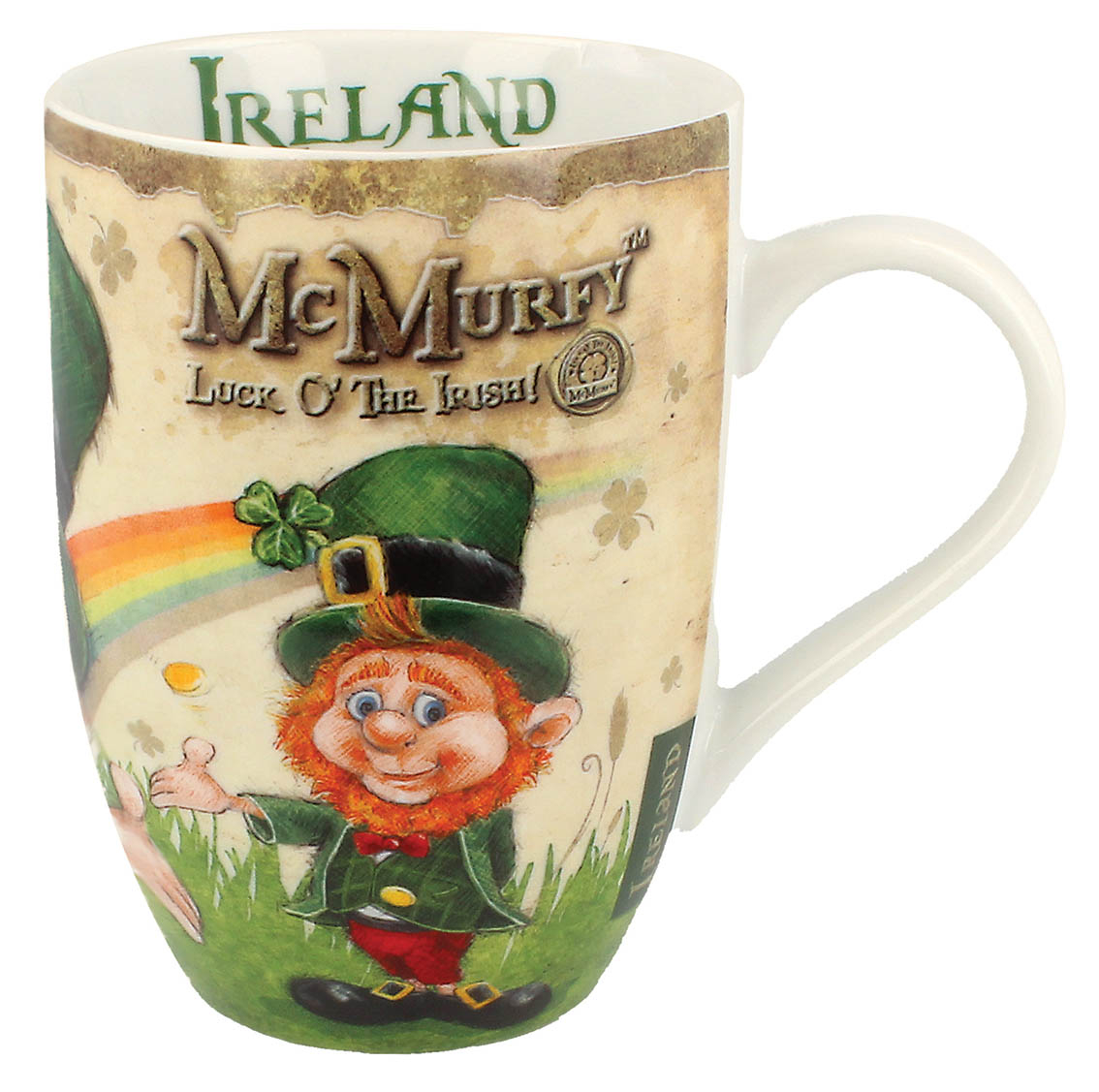 Set of 2 Good Luck Irish Coffee Mugs w/ Leprechaun Hat - Department 56