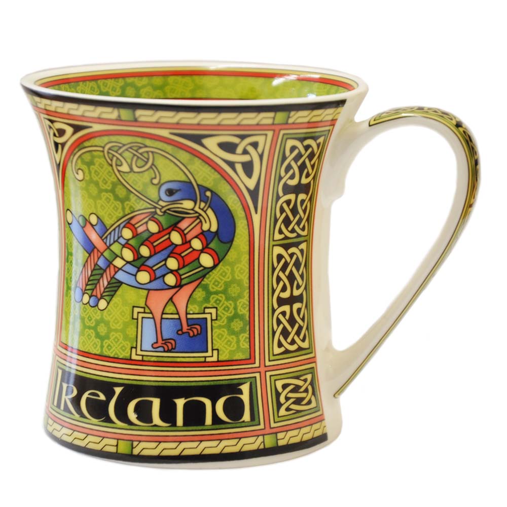 Irish Designed Pottery Mug With A Celtic Cross Design, Green Colour