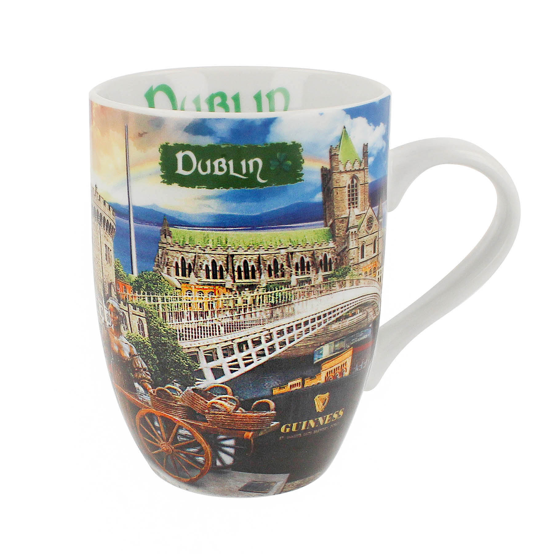 Impressions of Ireland White Ceramic Tulip Mug with Irish Scenes Design